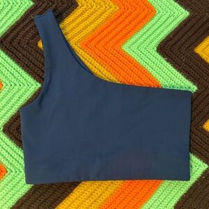 Girlfriend Collective Navy Bianca One-Shoulder Bra